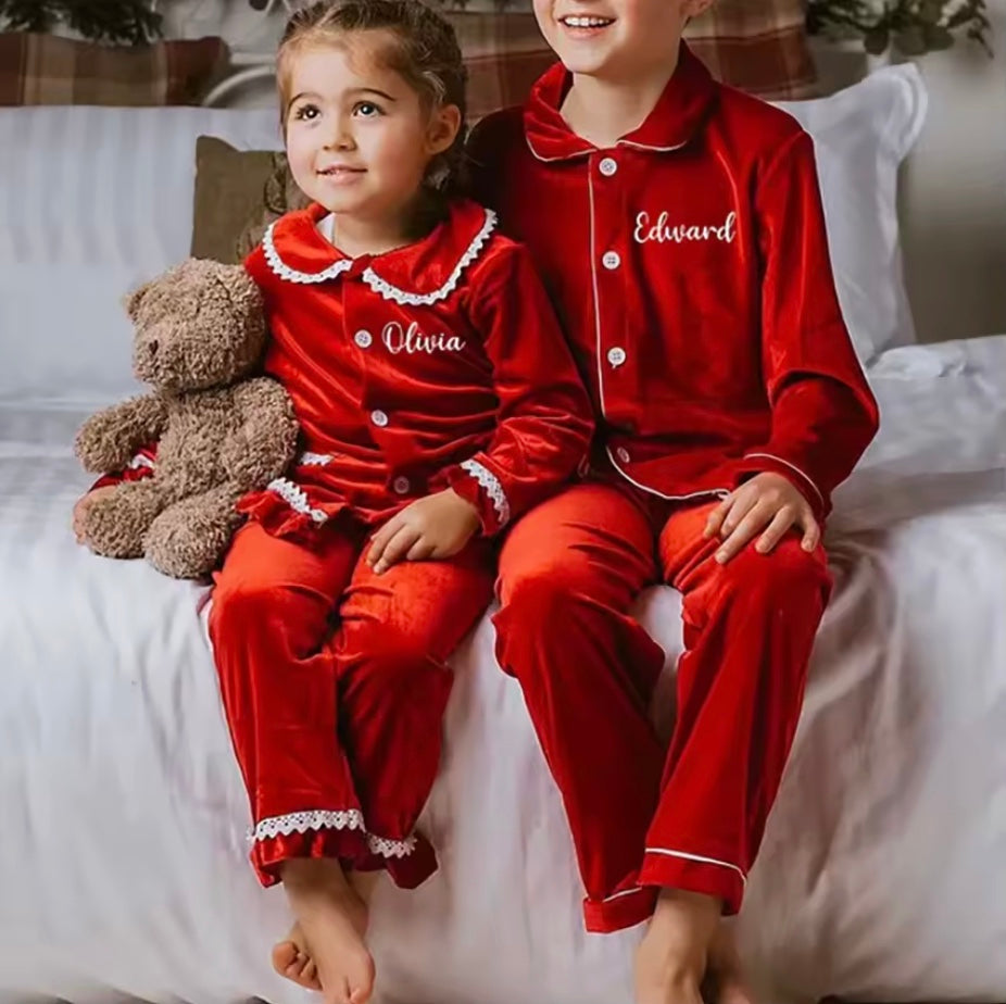Kids Velvet Custom Christmas Pyjamas